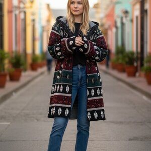 "Boundary Waters" VTG Sweater Cardigan Button Up SZ L Grandma Core Rustic Indian